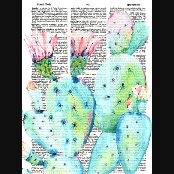 Handmade Other - Pastel Cactus Blossom Dictionary Art Print Decor